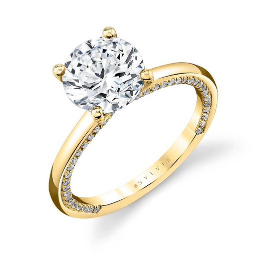 Sylvie 14K Yellow Gold Oval Semi Mount with Peek-A-Boo Diamonds In Shank