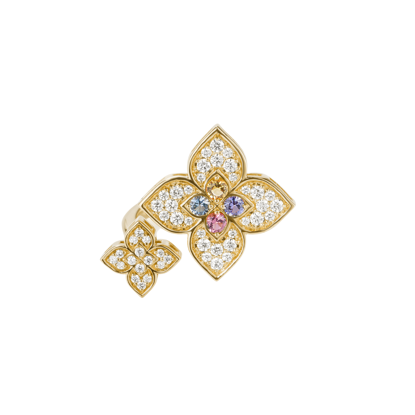 Roberto Coin 18K Yellow Gold Venetian Princess Carnival Diamond & Gemstone Double Flower Ring