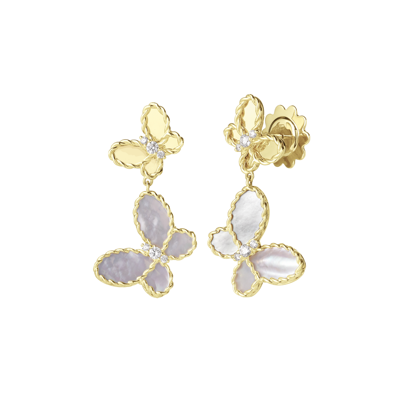 Roberto Coin 18K Yellow Gold Diamond and Mother of Pearl Jasmine Butterfly Drop Eearrings