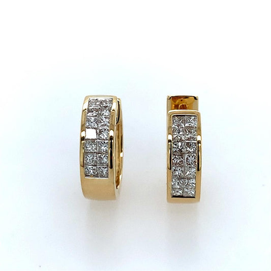 Estate 18K Invisible Set Princess Cut Diamond Hoops
