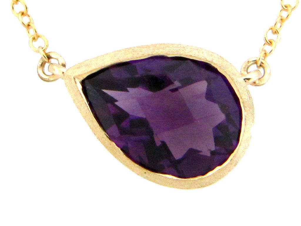 Dilamani 14K Yellow Gold Amethyst Pear Bezel Set Pendant