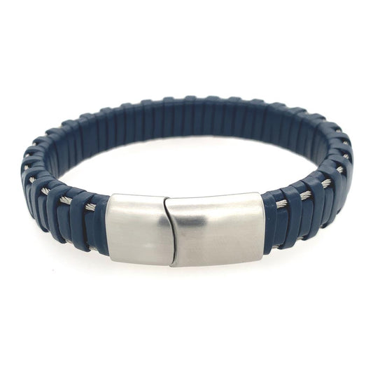 Alor Gents Cable & Blue Leather Bracelet