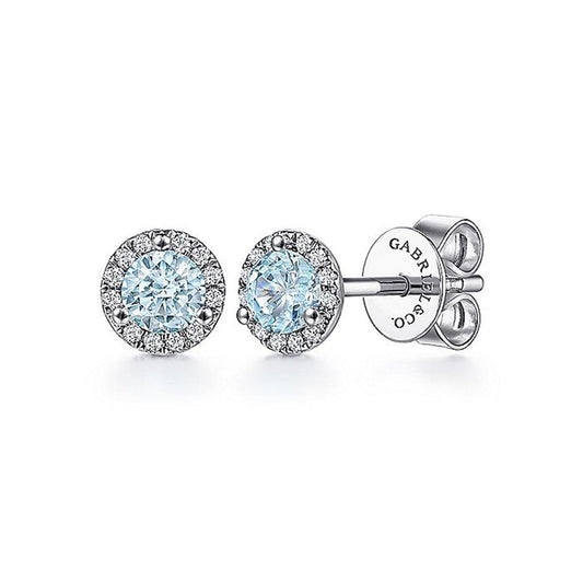 Gabriel Aquamarine & Diiamond Halo Earrings