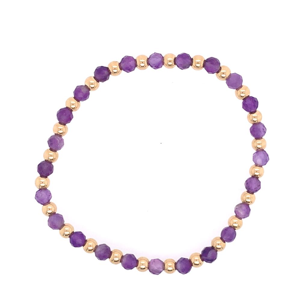 Dee Berkley Amethyst Beaded Bracelet with Alertnating Gold Beads