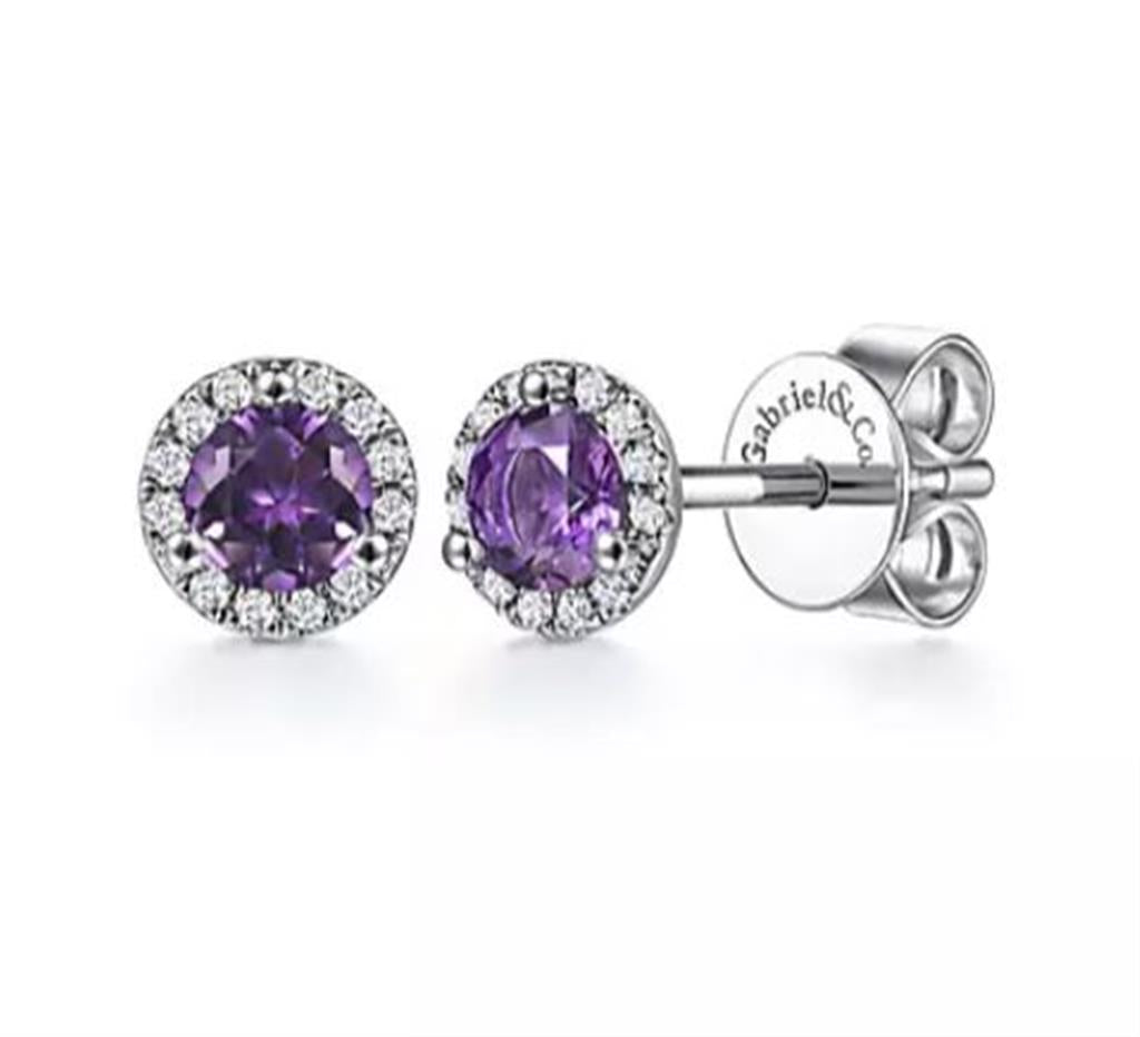 Gabriel Amethyst & Diamond Halo Studs