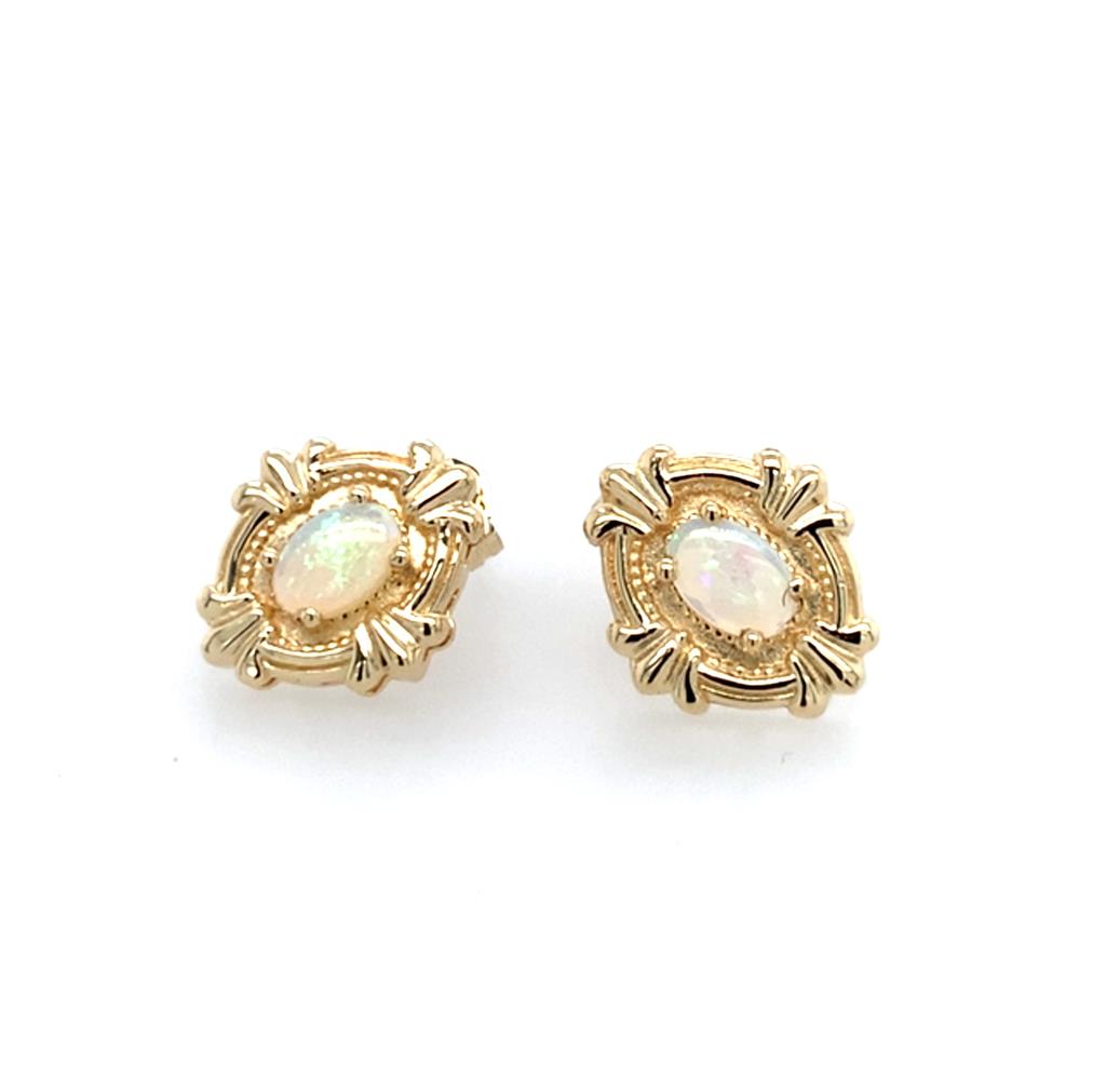 Estate 14K Opal Stud Design Earrings