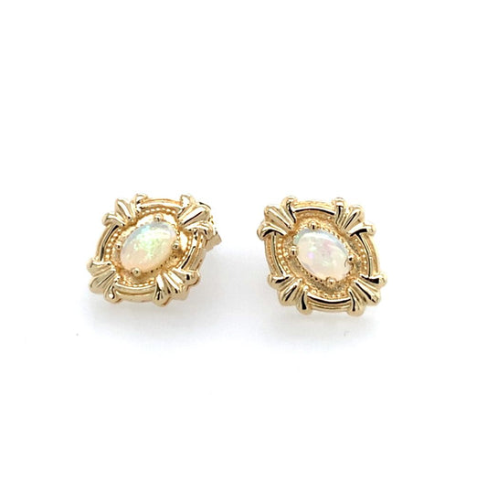 Estate 14K Opal Stud Design Earrings
