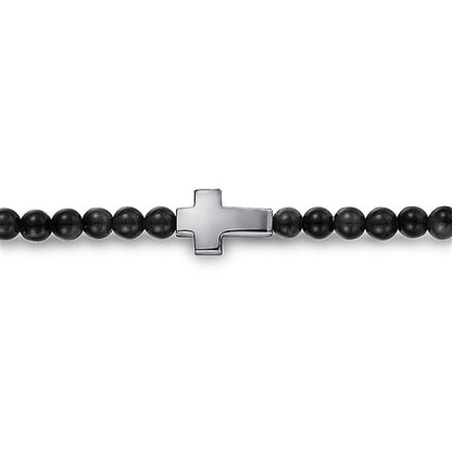 Gabriel Sterling Silver Cross &  Onyx Beaded Bracelet