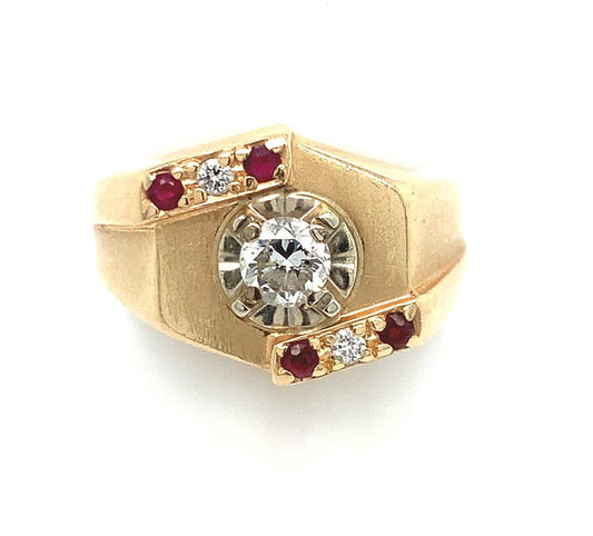 Estate 14K Yellow Gold Ruby & Diamond Ring