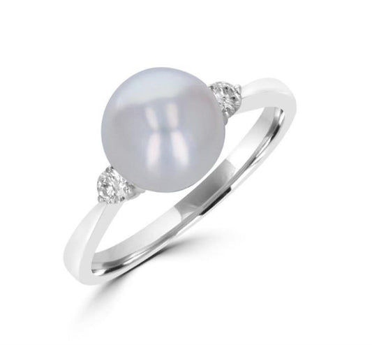 Rolland's Designs 14K White Gold Diamond & Pearl Ring