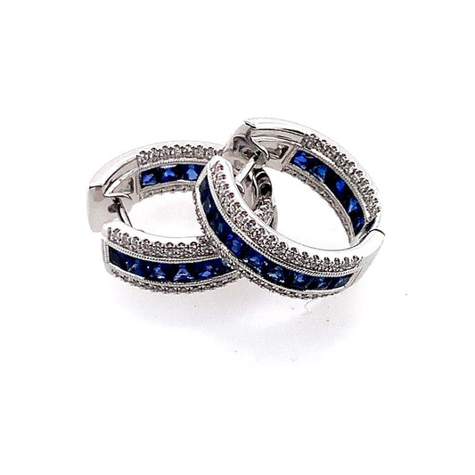 Simon G. 18Kw Diamond & Sapphire Huggie Hoop Earrings