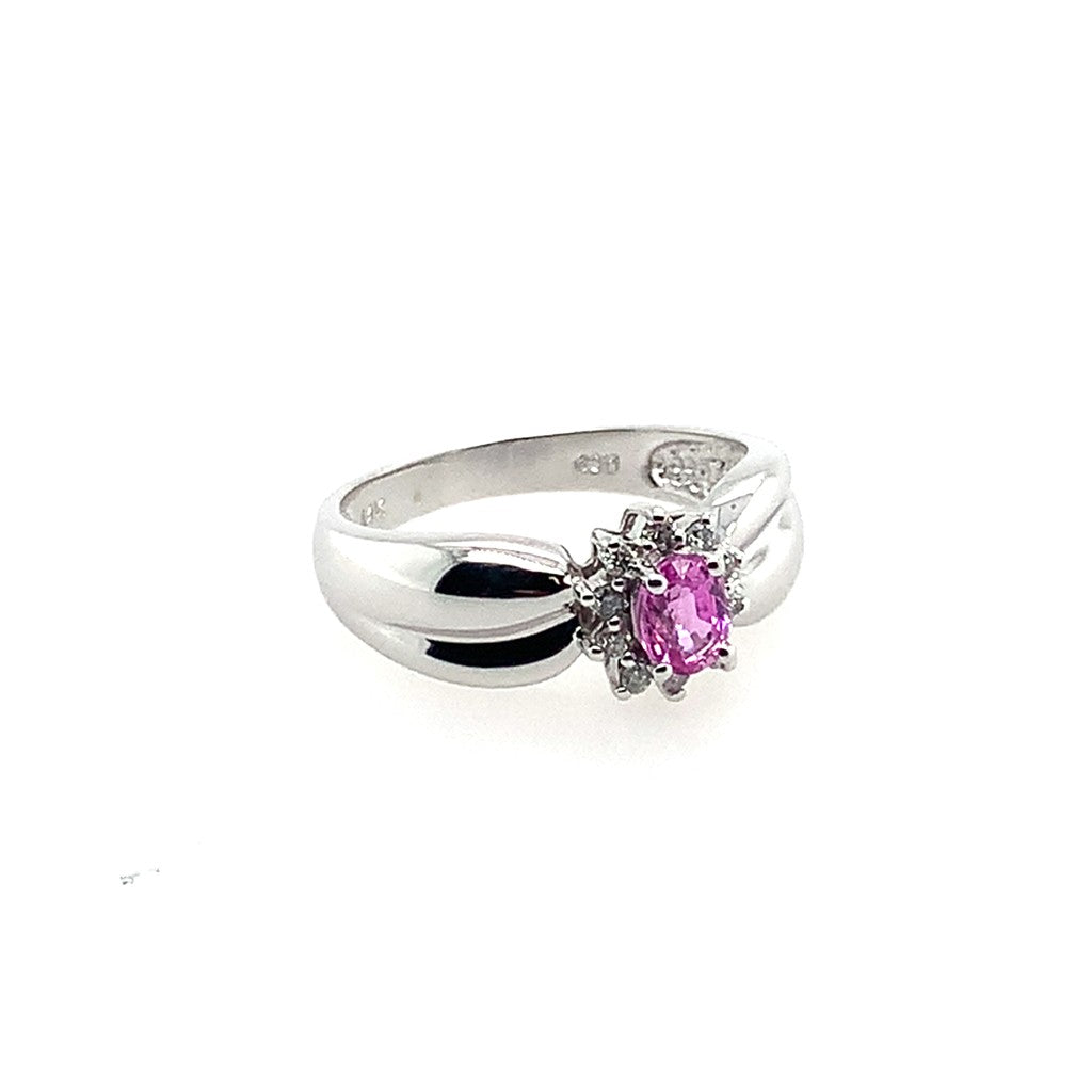 Estate 14K White Gold Oval Pink Sapphire & Diamond Ring