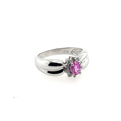 Estate 14K White Gold Oval Pink Sapphire & Diamond Ring