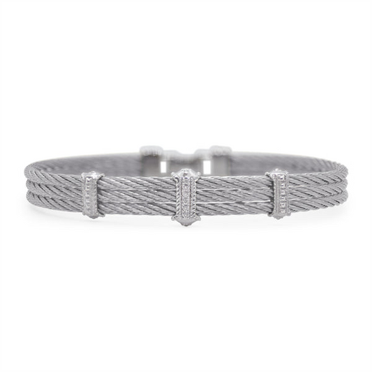 Alor Silver & 18K White Gold 3-Stone Diamond Triple Cable Bracelet