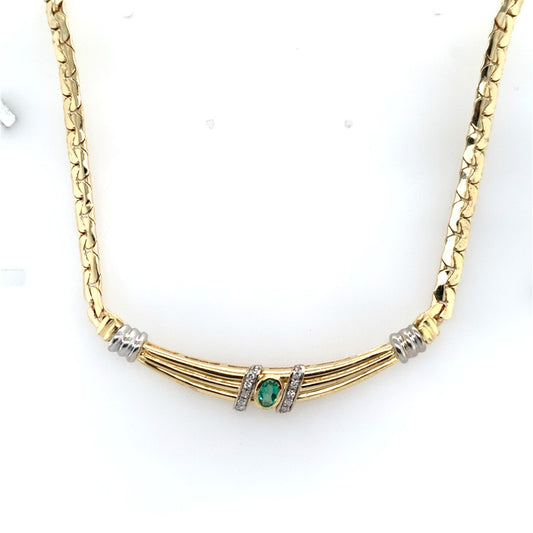 Estate 18K Gold Emerald & Diamond Necklace
