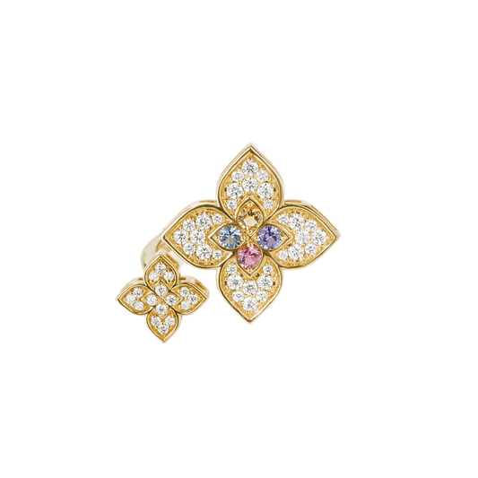 Roberto Coin 18K Yellow Gold Venetian Princess Carnival Diamond & Gemstone Double Flower Ring