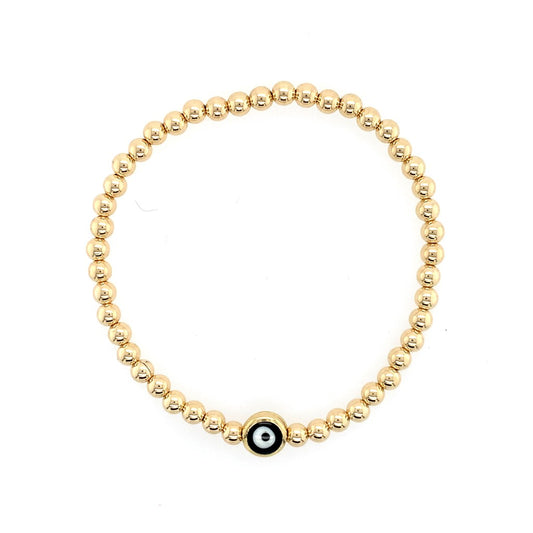 Dee Berkley Gold Filled Beaded Bracelet with Black Evil Eye Connector Charm