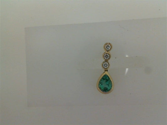 14K White Gold Oval Emerald and Diamond Pendant