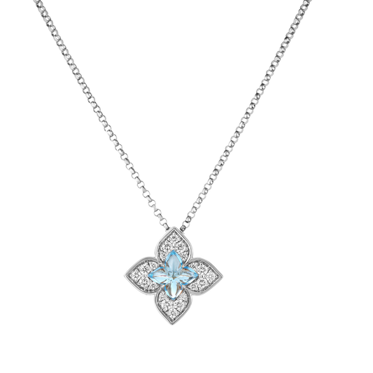 Roberto Coin 18K White Gold Venetian Princess Carnival Diamond and Blue Topaz Flower Necklace