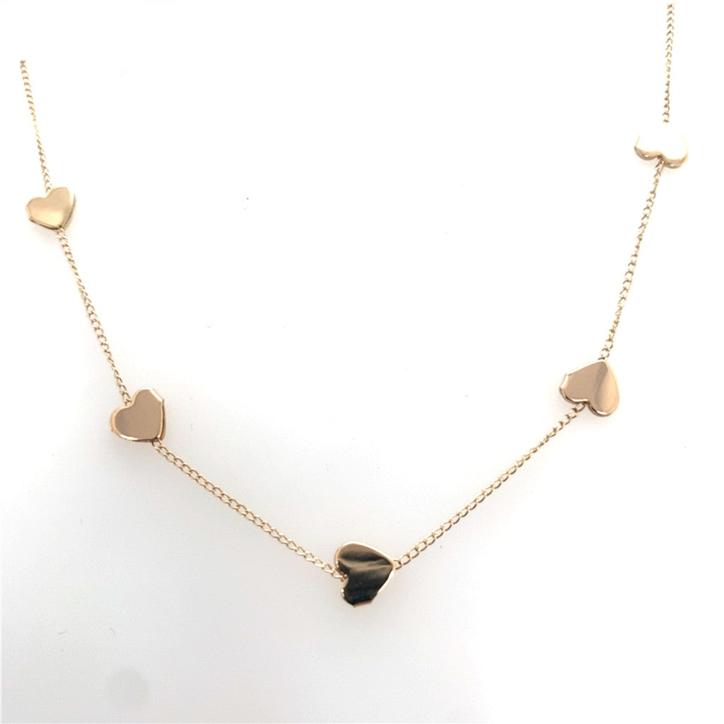 Estate 14K Yellow Gold Heart Station Necklace