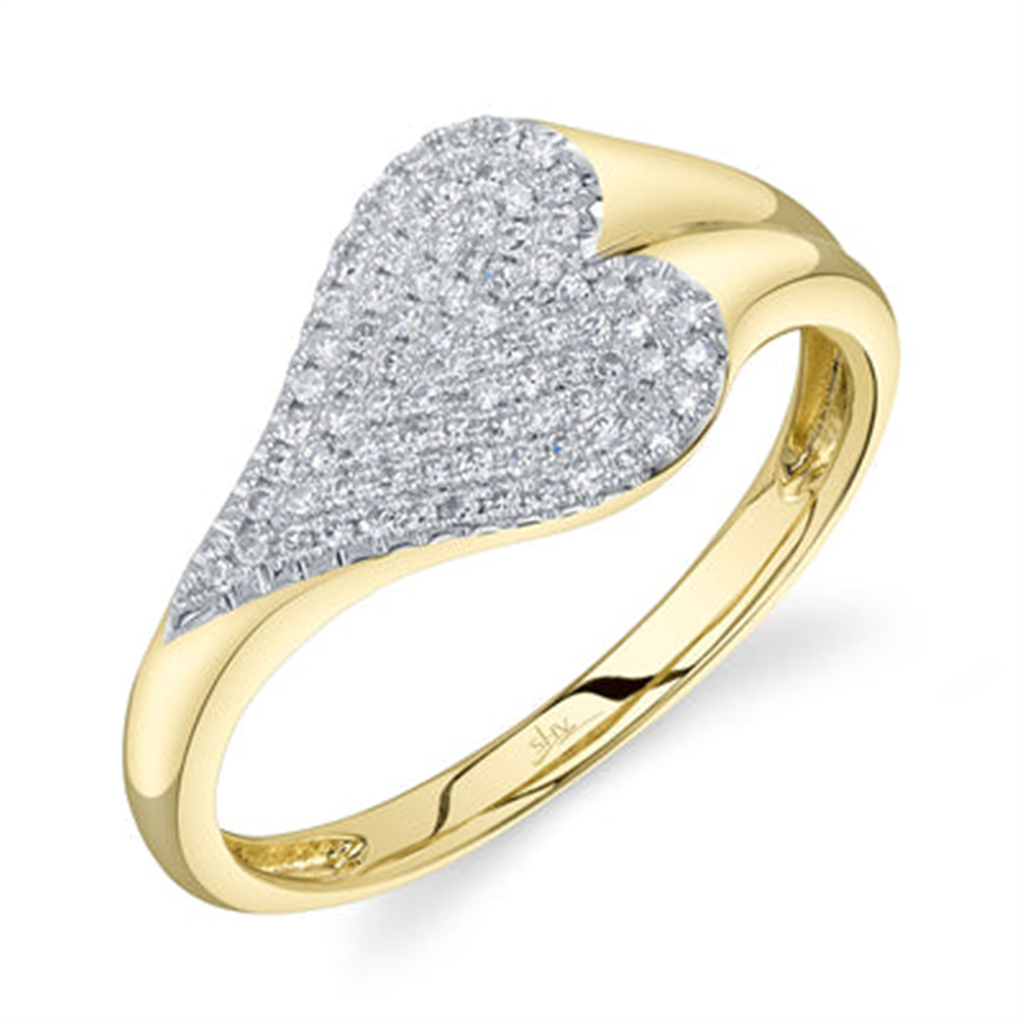 Shy Creation Yellow Gold Diamond Pave Heart Fashion Ring