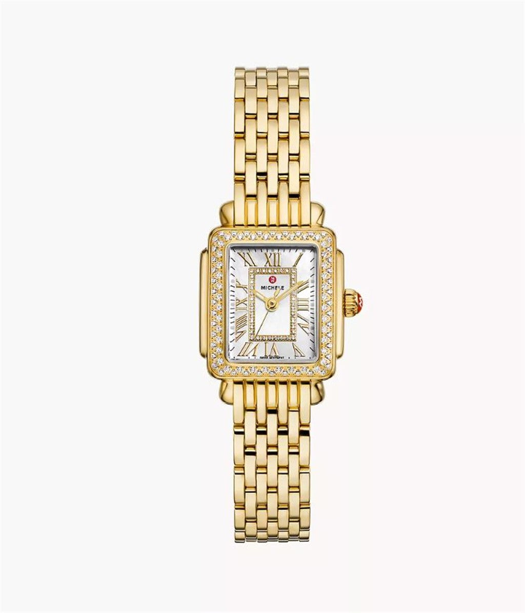 Michele Deco Madison Mini Diamond 18K Gold-Plated Watch