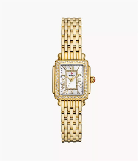 Michele Deco Madison Mini Diamond 18K Gold-Plated Watch