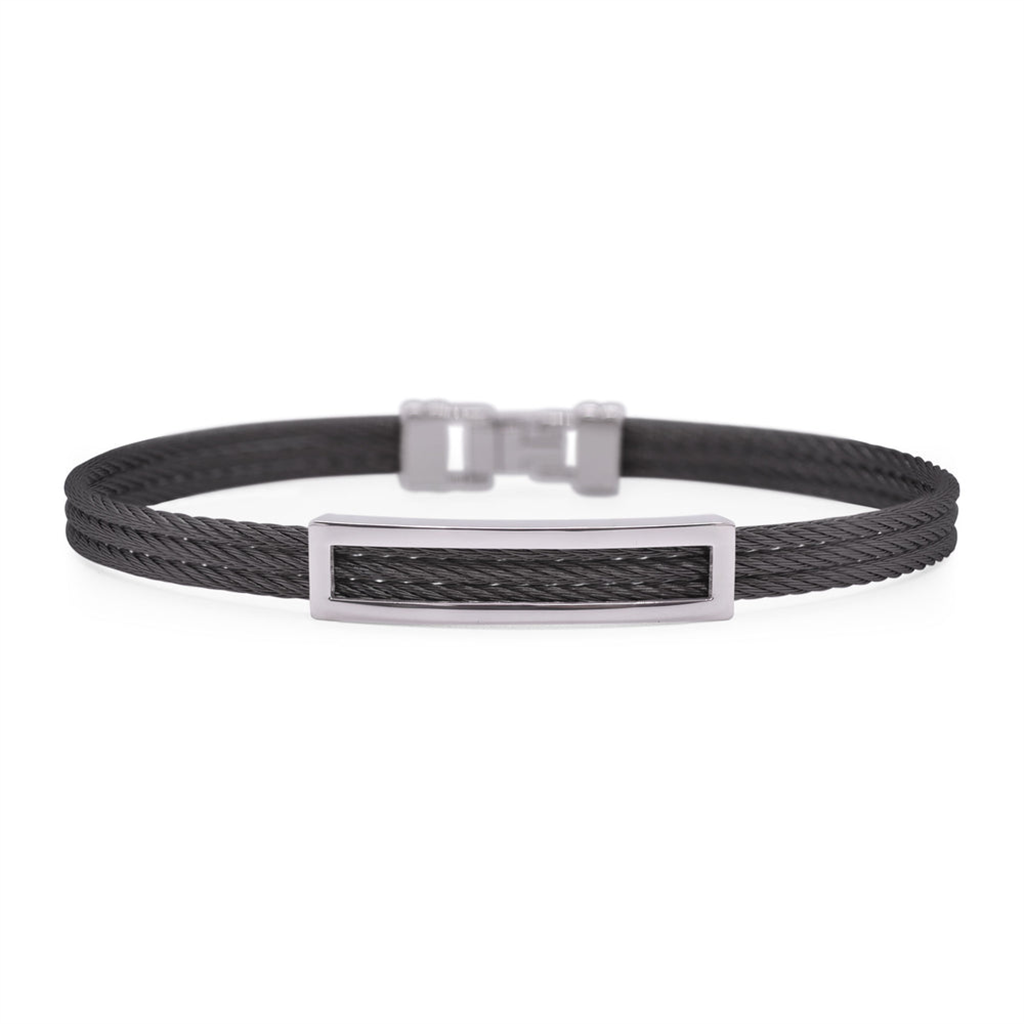 Alor Gents Black Cable Open ID Bracelet