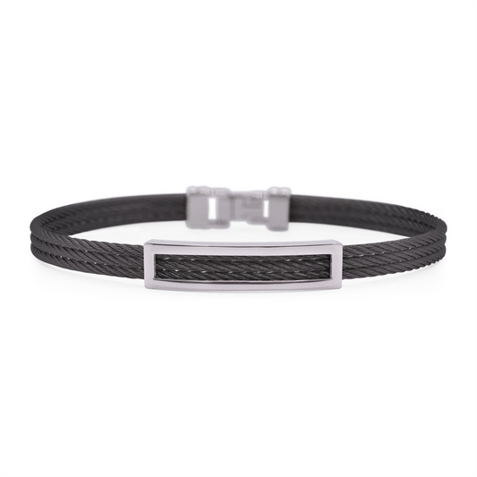 Alor Gents Black Cable Open ID Bracelet