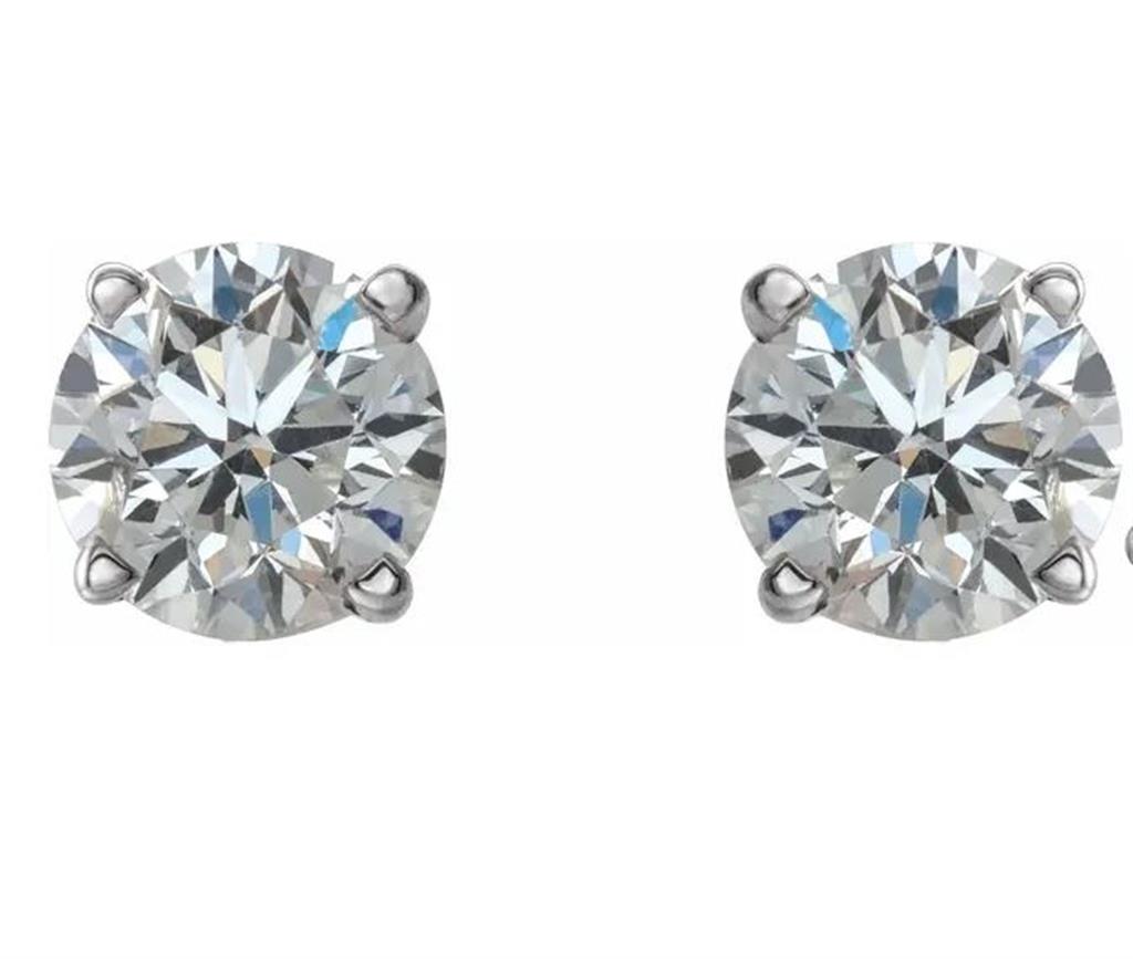 14K White Diamond 3 Prong Stud Earrings 0.92Cts