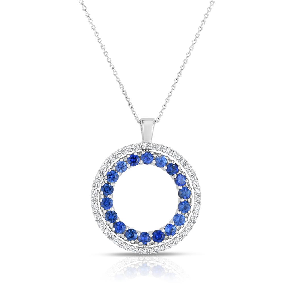 Roberto Coin 18K White Gold Double Sided Circle Blue Sapphire & Diamond Necklace