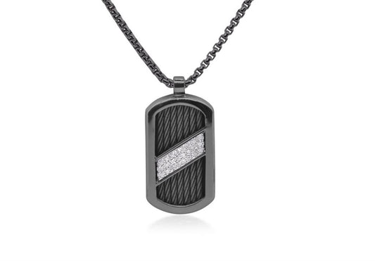 Alor Black Cable & Diamond Dog Tag Pendant