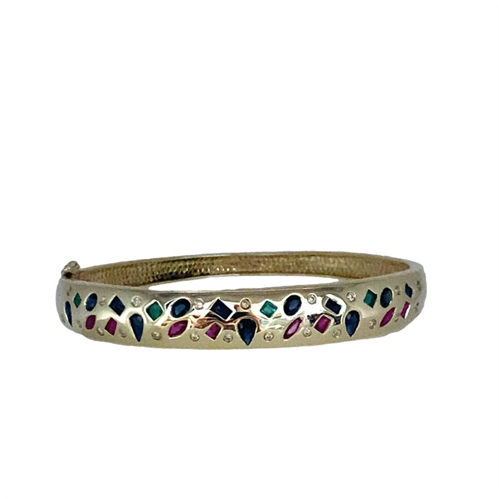 Estate 14K Yellow Gold Multi-Stone Bangle Bracelet
