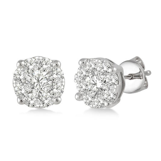 Rolland's Design Diamond Cluster Earrings- 1.00 Cts