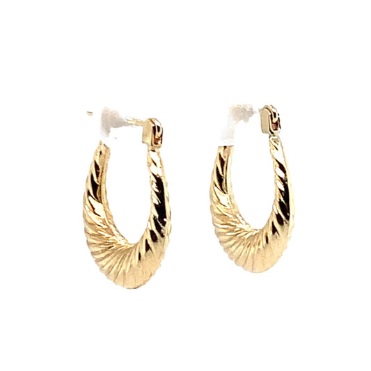 Estate 14K Yellow Gold Oval Textured Hoop Earrings