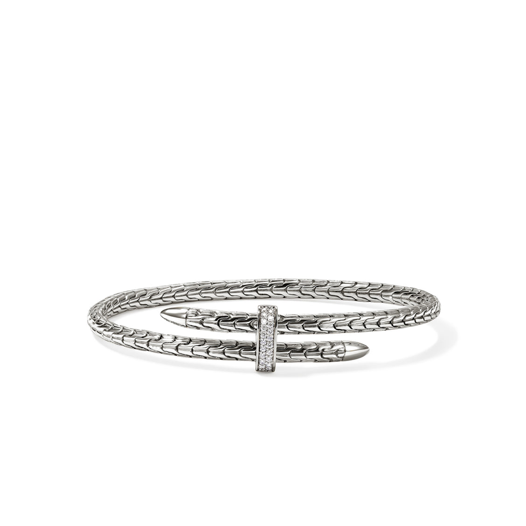 John Hardy Silver Spear Diamond Pave Bypass Flex Cuff