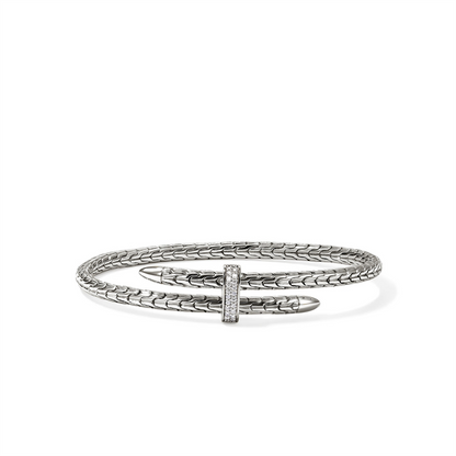 John Hardy Silver Spear Diamond Pave Bypass Flex Cuff