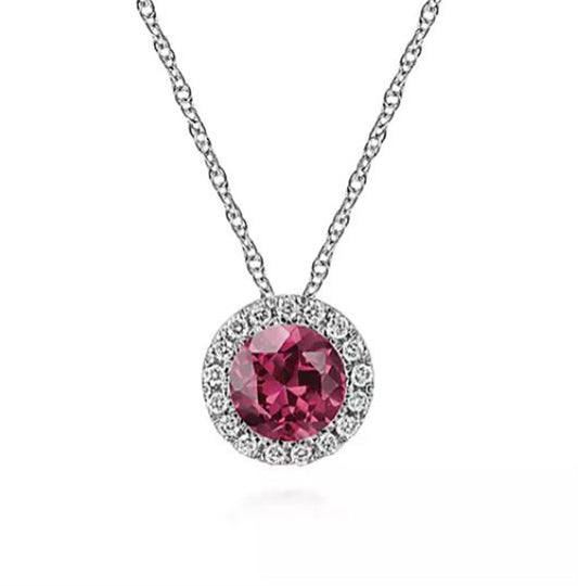 Gabriel 14K Diamond Halo & Pink Tourmaline Pendant