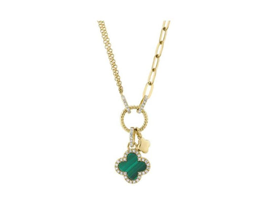 Shy Creation Diamond & Malachite Clover Pendant