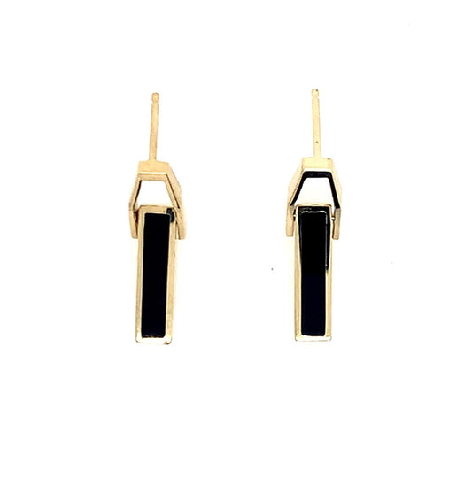 Estate 14K Yellow Gold Onyx Drop Earrings