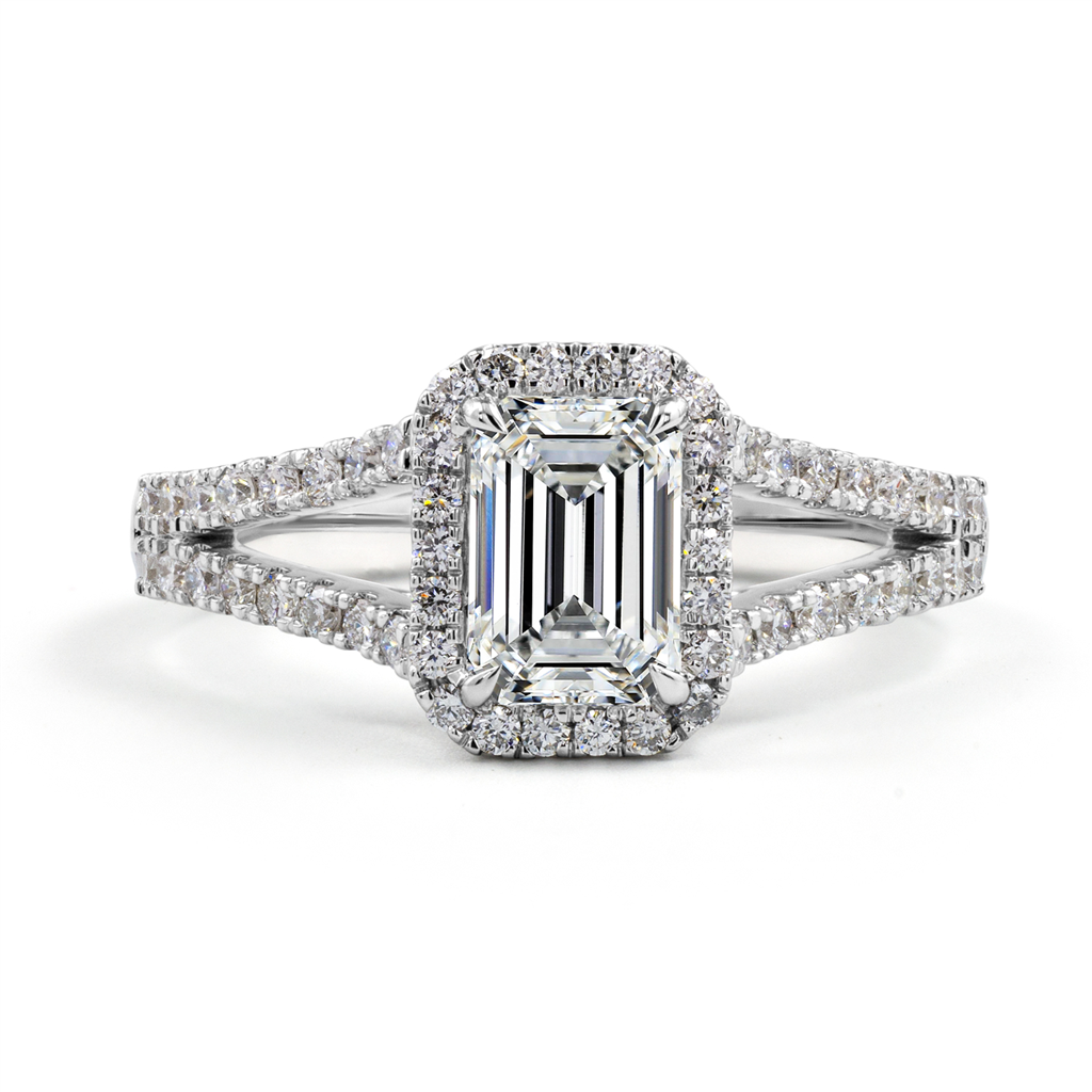 14K White Gold Emerald Cut Lab Diamond Engagement Ring
