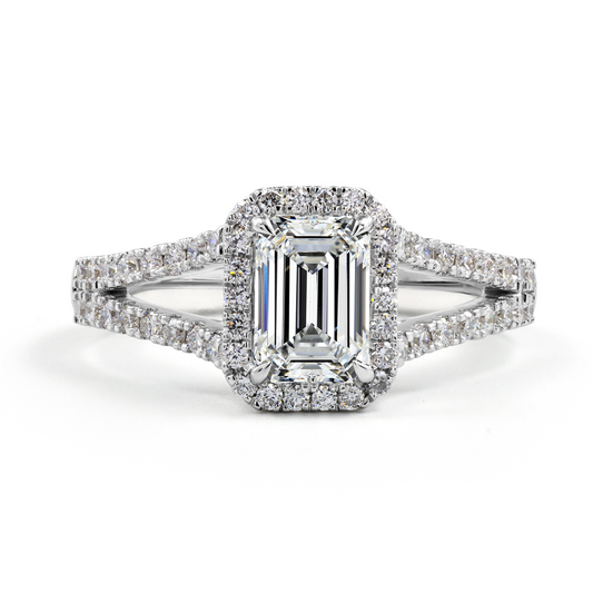14K White Gold Emerald Cut Lab Diamond Engagement Ring