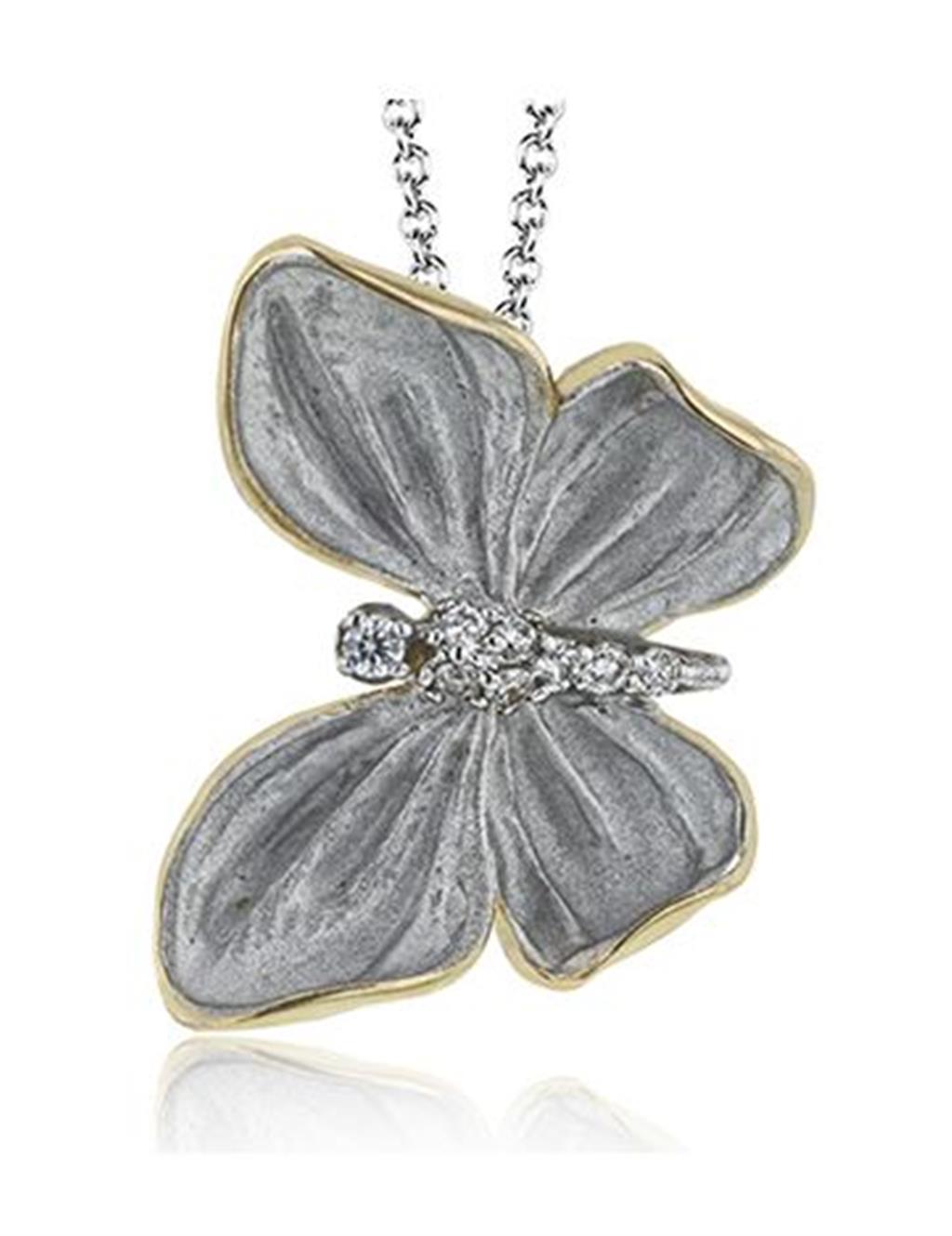 Simon G. Diamond Butterfly Two Tone Pendant Necklace