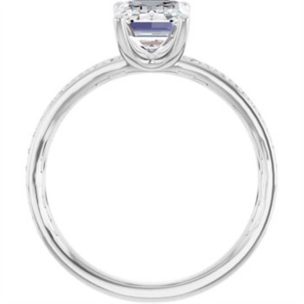 14K White Gold Diamond Accented Emerald Cut Semi Mount
