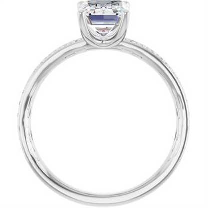 14K White Gold Diamond Accented Emerald Cut Semi Mount