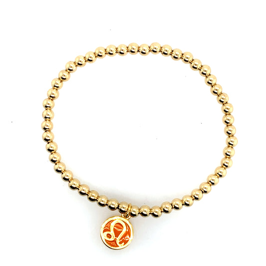 Dee Berkley Gold Filled Beaded Bracelet with Enamel Leo Charm