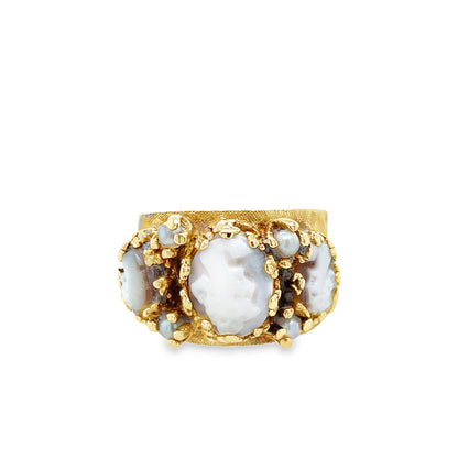Estate 14K Yellow Gold Pearl & Cameo Ring