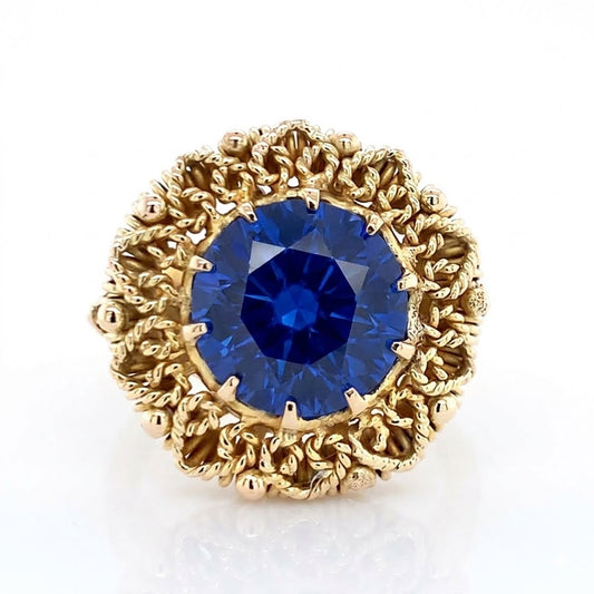 Esate 14K Yellow Gold Imitation Blue Sapphire Heart Rope Halo Ring
