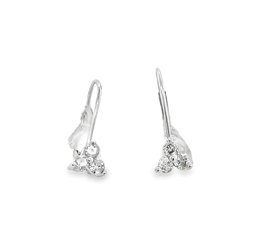 Estate 14K Gold Three Diamond Lever Back Earrings