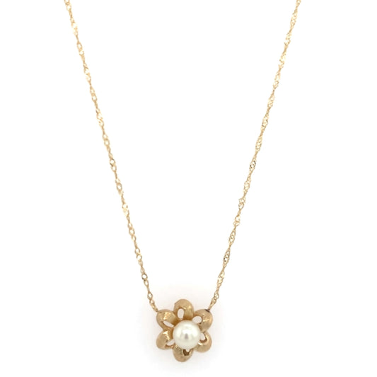 Estate 14K Gold Pearl Flower Necklace